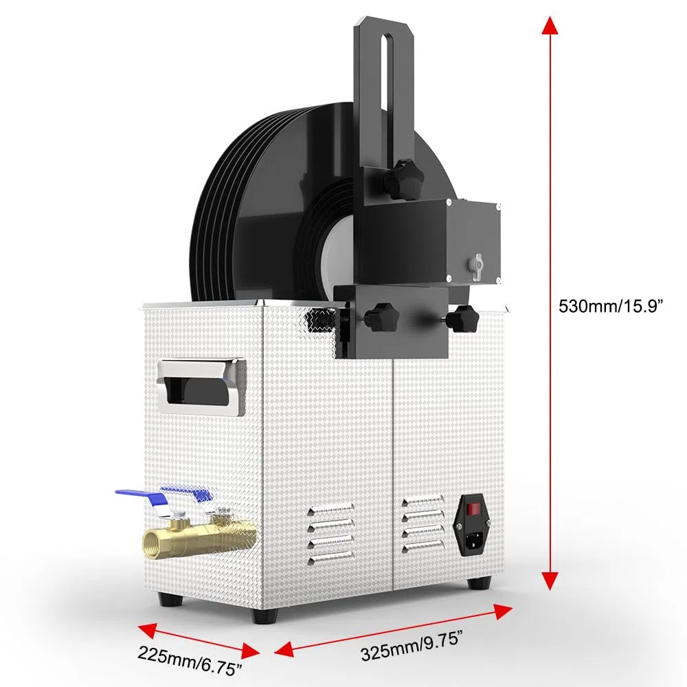 Pulitore ad ultrasuoni Digitale per Dischi in Vinile, Dischi CD, Lavaggio LP, Serbatoio da 6 Litri, 180 W, con Staffa in Lega, Dispositivo di Sollevamento, Motore, Dischi in Vinile, Dischi CD, 530 x