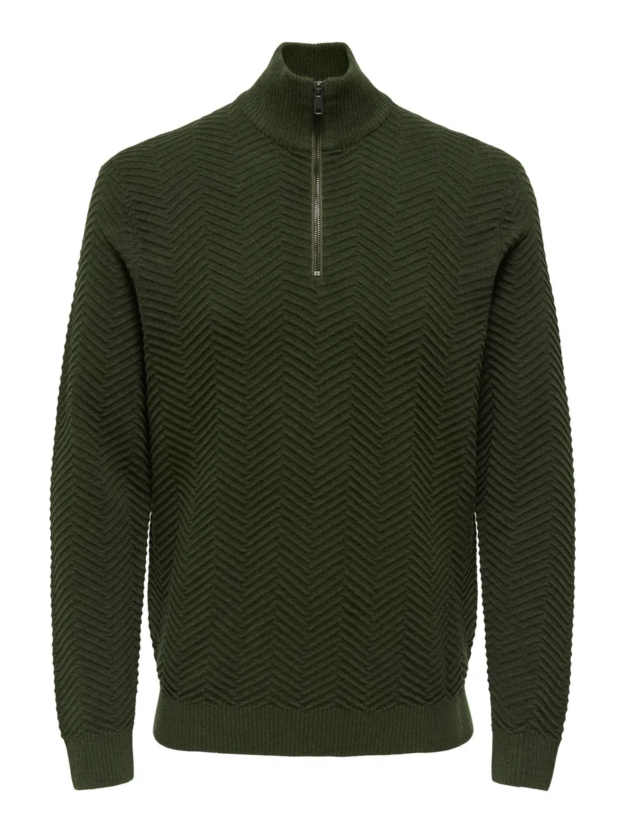 Only & Sons Onsmace Reg 12 Herringbon-Maglia a Mezza Zip Uomo
