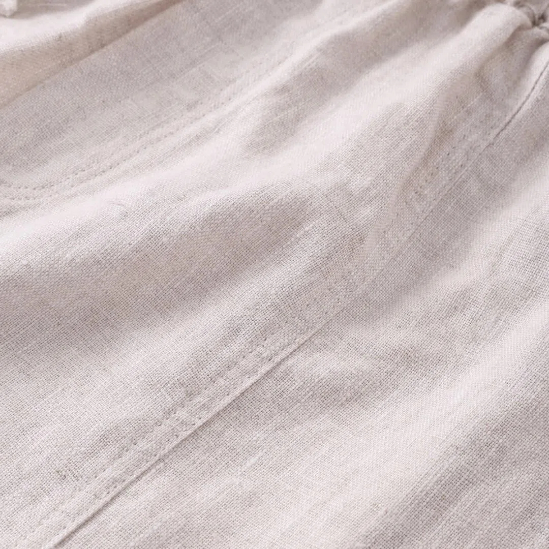 Amazhiyu Pantaloni da donna in puro lino estivo con elastico in vita con coulisse