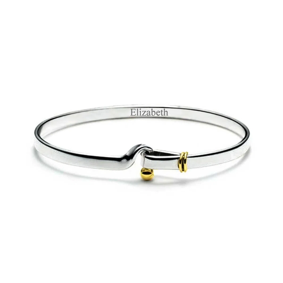 Bling Jewelry Bracciale Rigido Con Gancio E Occhiello Placcato Oro Bicolore Personalizzato Per Amica In Argento Sterling .925 Inciso Su Misura
