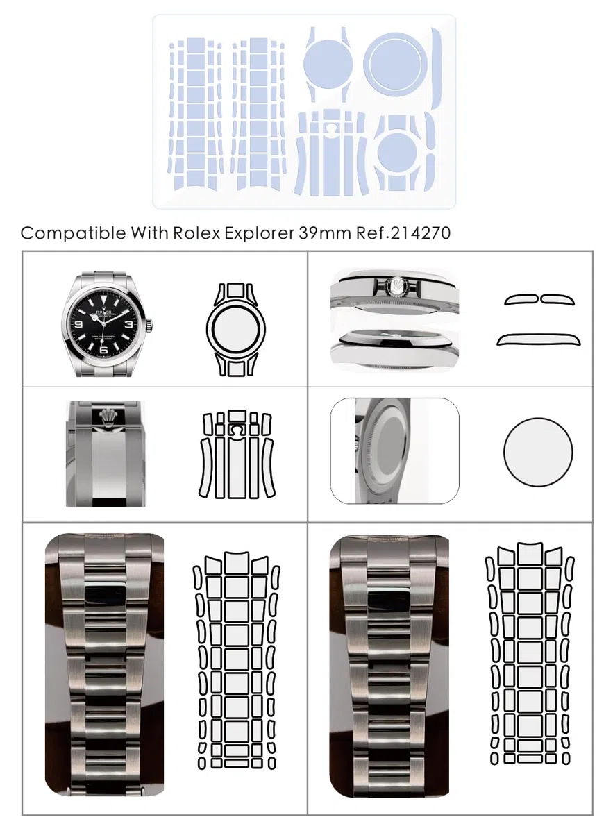 2Pack Pellicola Protettiva per Rolex Explorer 39mm Ref. 214270. | Pelle trasparente, copertura completa, adesivo per la protezione dello schermo dell'orologio