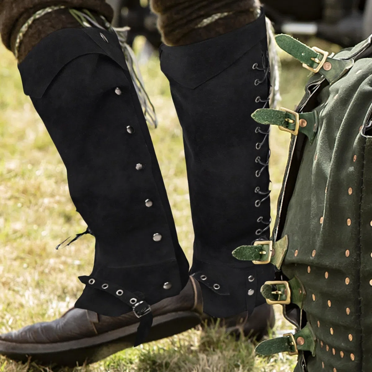 Copriscarpe medievali da pirata rinascimentale da uomo, in ecopelle, stile vintage, protezione per le gambe, ghetta per Halloween e cosplay, accessorio per costume da pirata punk, regolabile, per