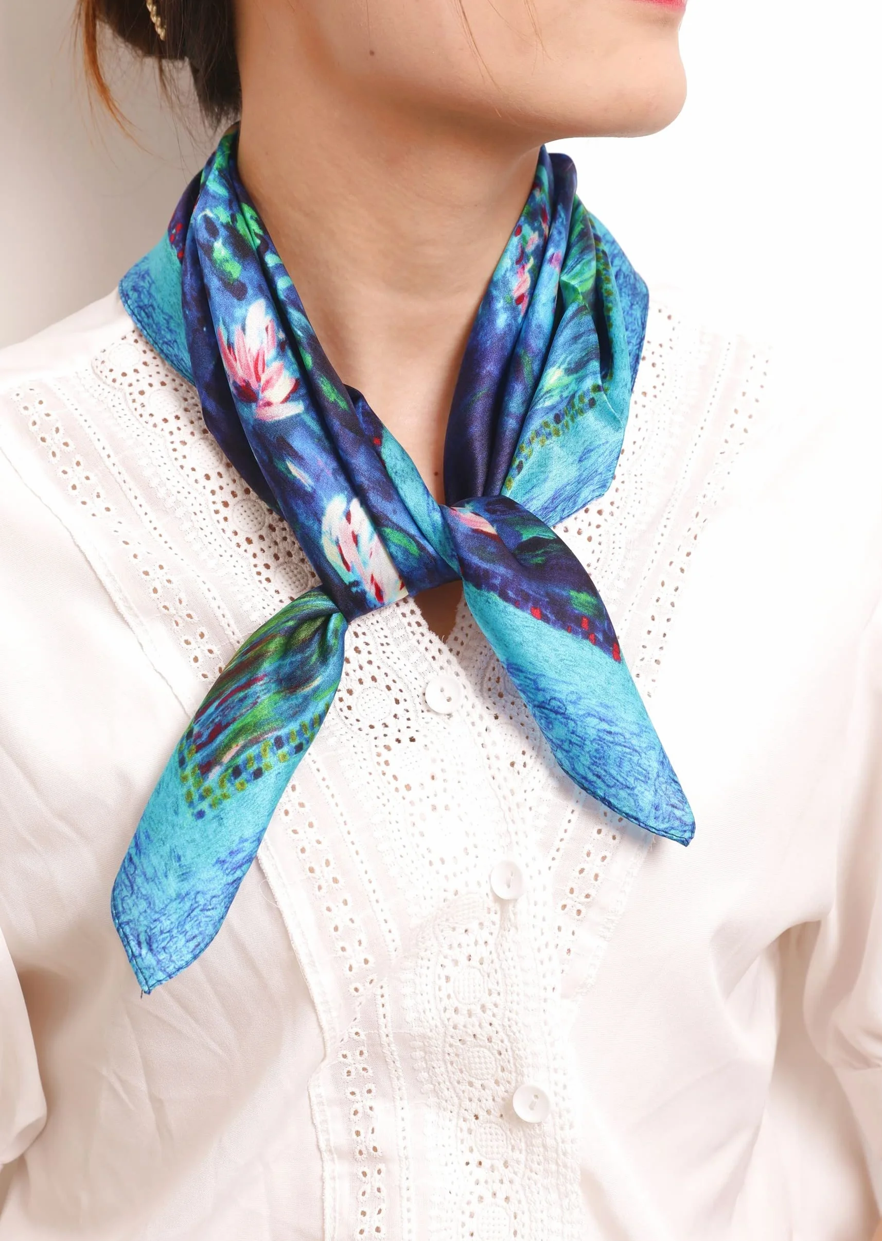 Fazzoletto Da Collo Donna Seta 50x50 Cm Bandana Foulard Piccoli Pura Seta Sciarpa Bandana Stampa D'arte