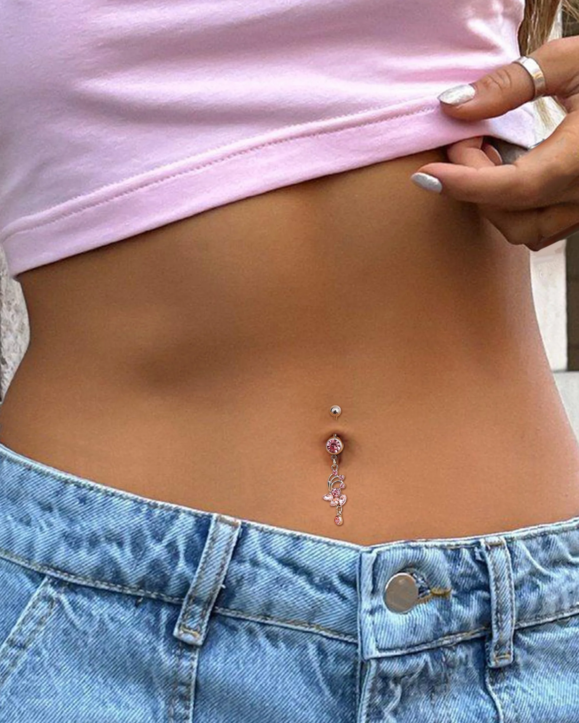 YADOCA 10 Pezzi 14G Piercing Ombelico per Donna Acciaio Chirurgico Rosa Blu CZ Farfalla Serpente Clicker Anelli Ombelico Set Piercing Ombelico Gioielli Piercing Corpo