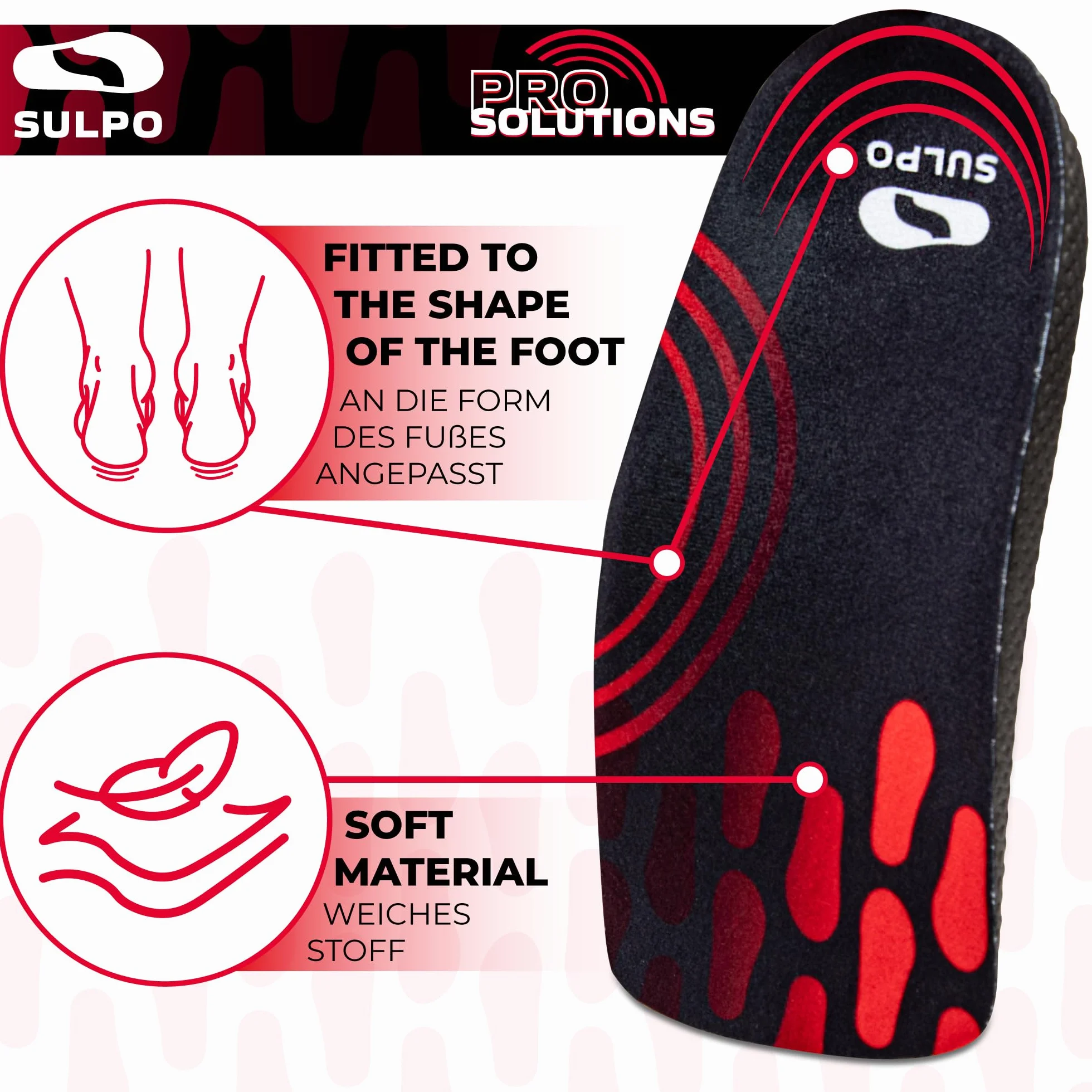 SULPO Solette ortopediche - PRO SOLUTIONS - 3/4 plantari con supporto dell'arco plantare - plantare piede piatto - per fascite plantare - solette antipronazione - talloniera per tendinite d'achille