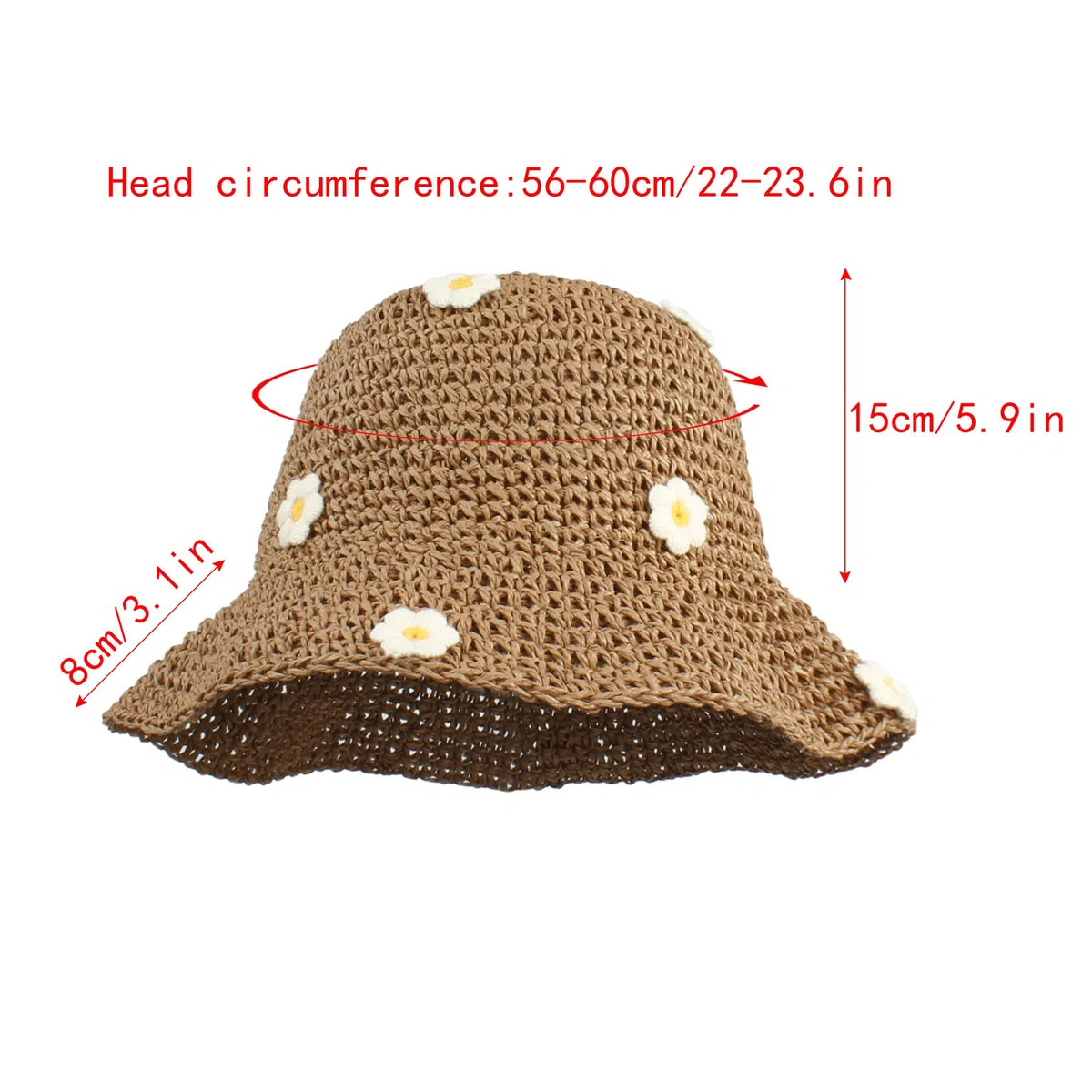 Cappello di paglia da donna, pieghevole, regolabile, estivo, in paglia, con fiori, da spiaggia, a tesa larga