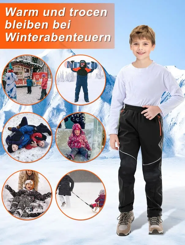 Pantaloni Sci Bambino Pantaloni Trekking Softshell da Neve, Impermeabili e Anti Vento Pantalone Bambini con Fodera in Pile