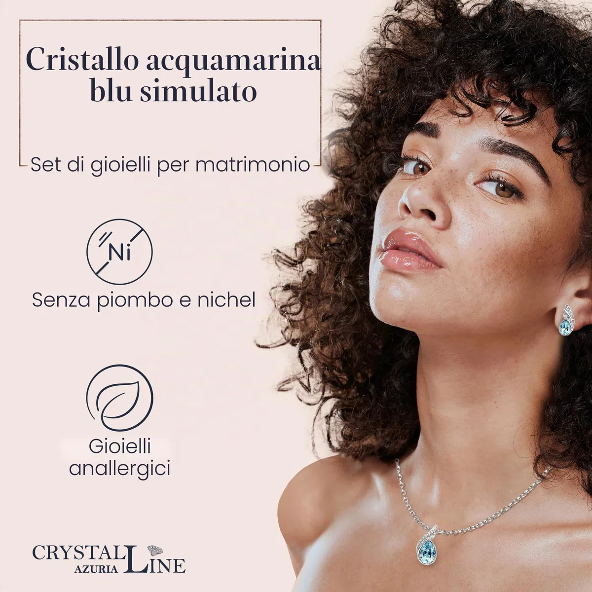 Crystalline Azuria Donna 18ct Placcato Oro Bianco Lacrima Cristalli Blu Acquamarina simulato Parure Collana con Ciondolo 45 cm Orecchini
