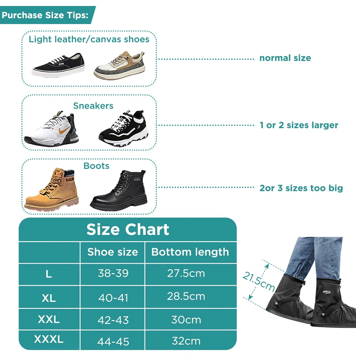 GeeRic Copriscarpe Impermeabili, Copriscarpe Antipioggia con Zipper Antiscivolo Copriscarpe da Ciclismo Antineve PVC Antiscivolo Riutilizzabili Durevoli a Passeggiate, Campeggio,Scalare Unisex