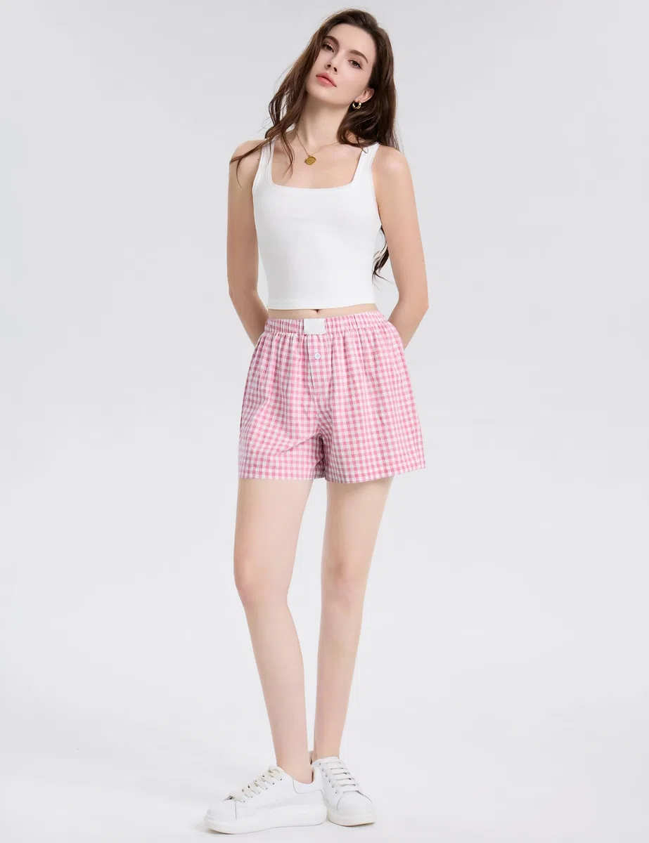 Rapbin Boxer da Donna in Cotone a Righe Casual per Dormire Pantaloncini per L'Estate 2026 Plaid Elastico in Vita Pantaloni Pigiama