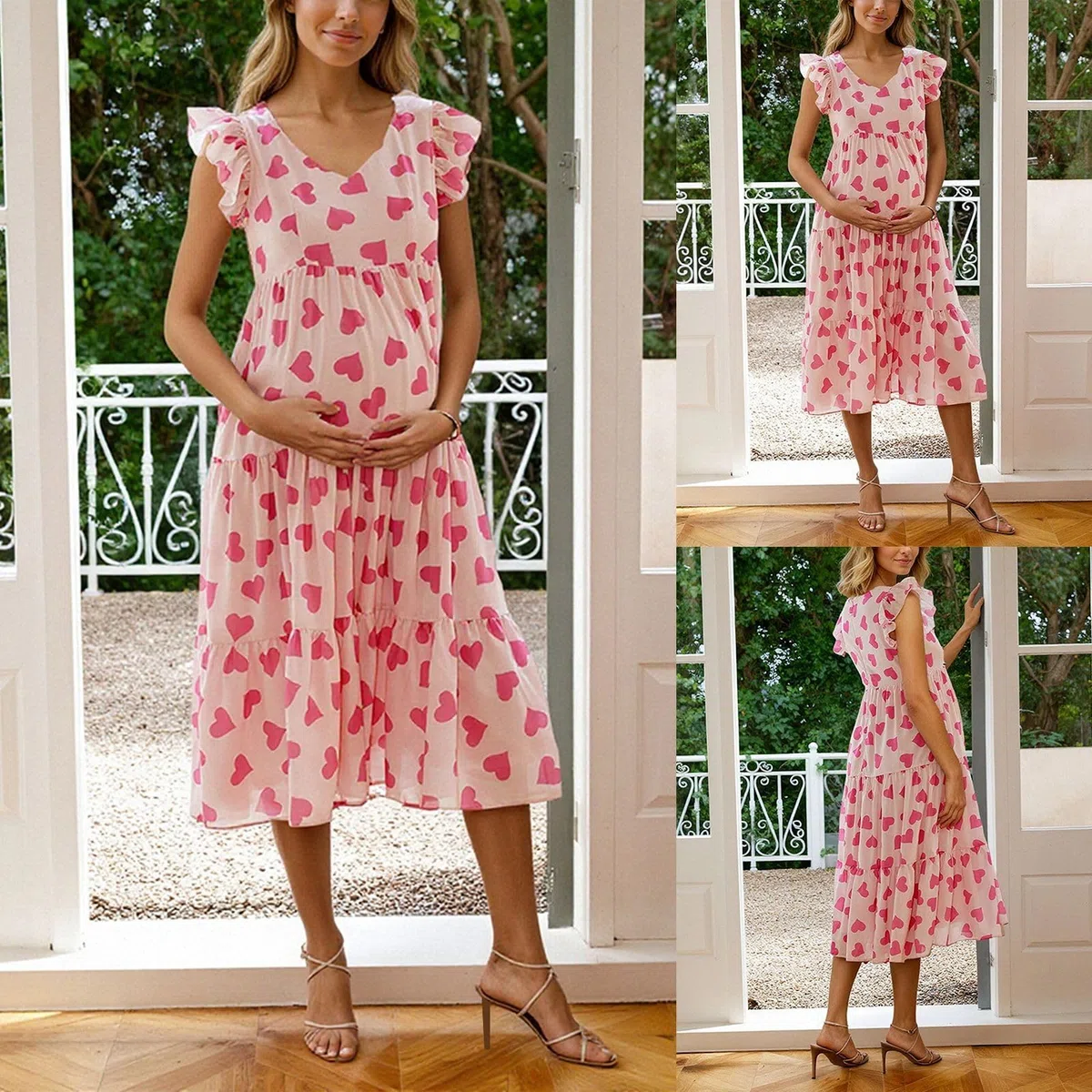 Elegante abito premaman con colletto francese, ricamo floreale, leggero e traspirante, per future mamme, elegante, comodo, versatile, per tutti i giorni, visite mediche, attività all'aperto
