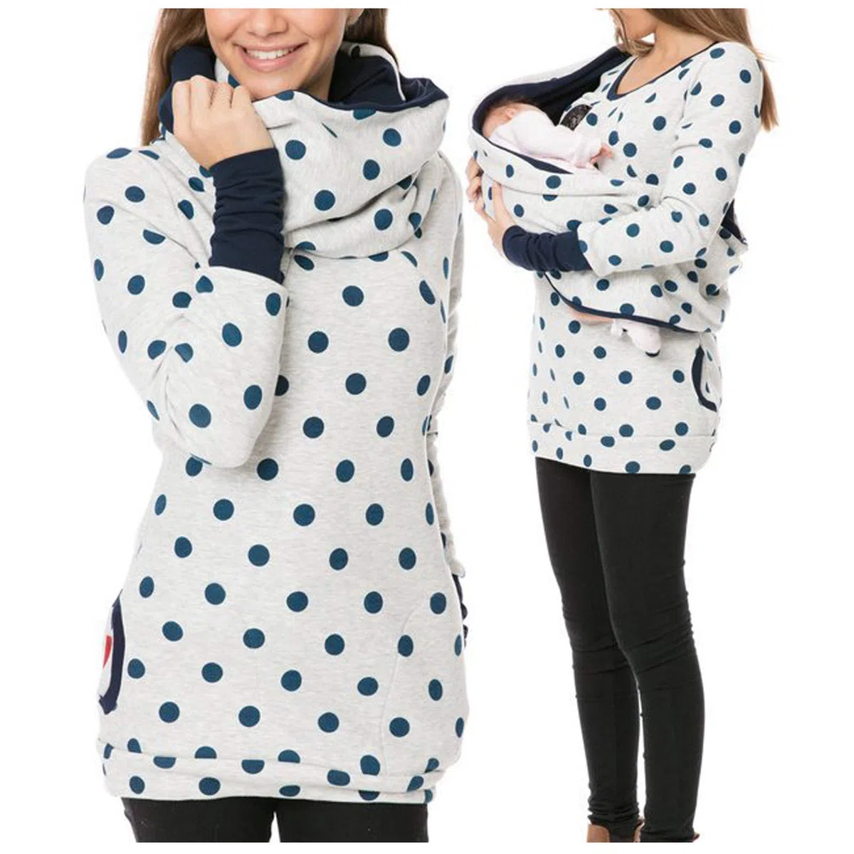 Maglione da donna per allattamento al seno, con cappuccio per maternità, set top
