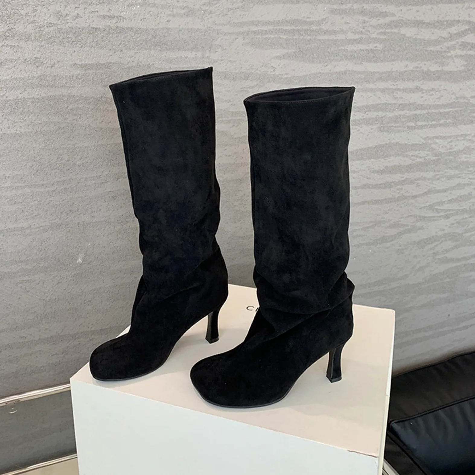 Stivali morbidi da donna a metà polpaccio, stivali da donna con tacco a stiletto, stivaletti da equitazione in stile country, scarpe casual con suola antiscivolo, calzature da passeggio per attività