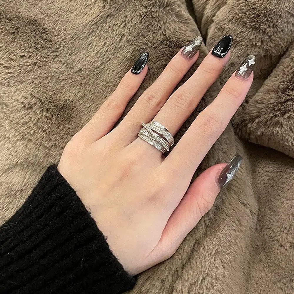 Anelli regolabili da donna, anello di eternità in zirconia cubica, anello di moda, regali di gioielli da donna per ragazze (argento)