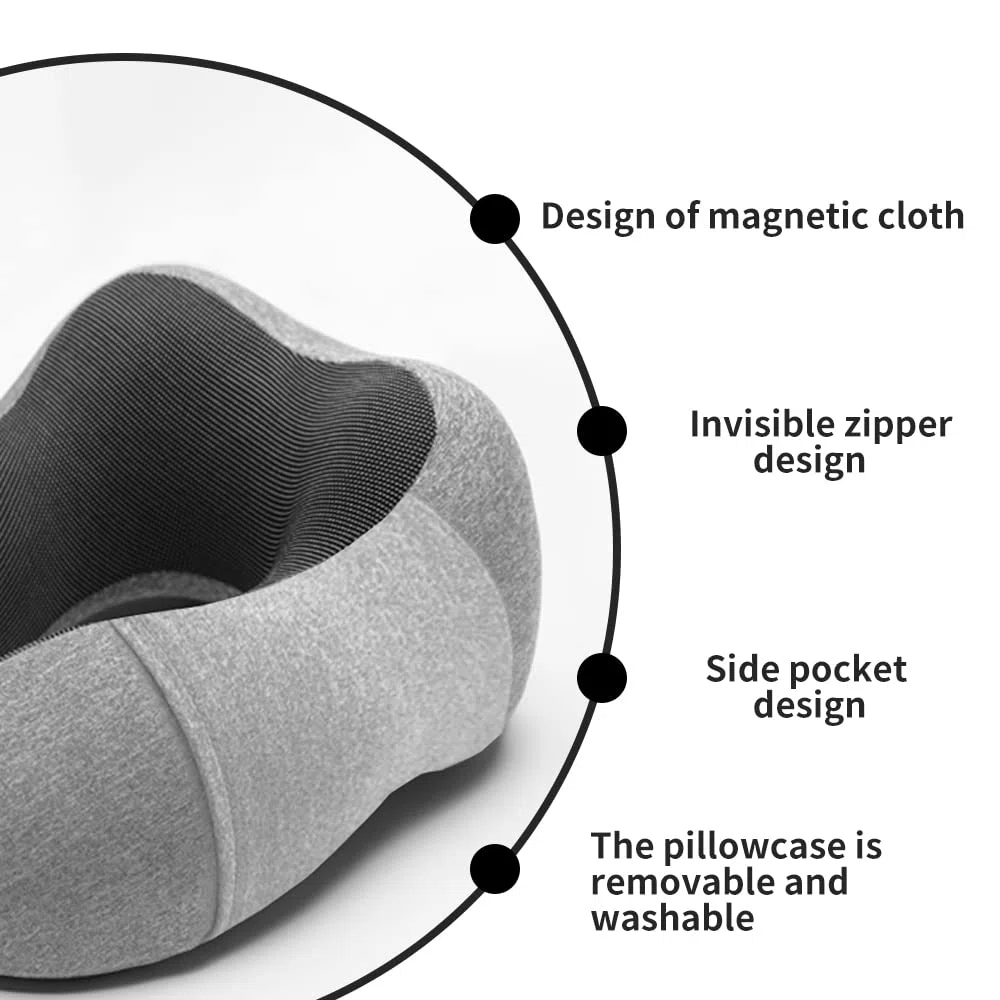 Gvolatee Cuscino da Viaggio Memory Foam, Cuscino Cervicale da Viaggio Tightness Regolabile, Cuscino Collo da Viaggio Supporto，Perfetto per Auto Aereo Ufficio e Domestico(grigio)