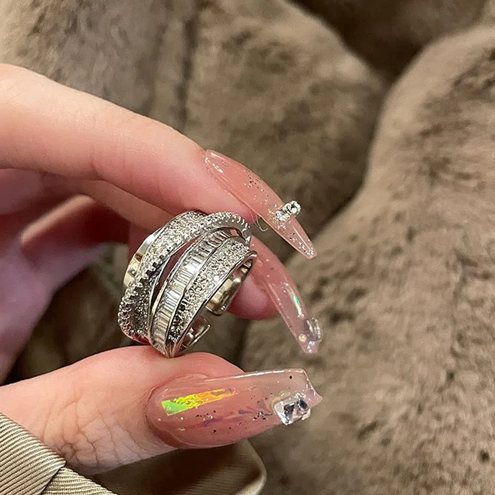 Anelli regolabili da donna, anello di eternità in zirconia cubica, anello di moda, regali di gioielli da donna per ragazze (argento)