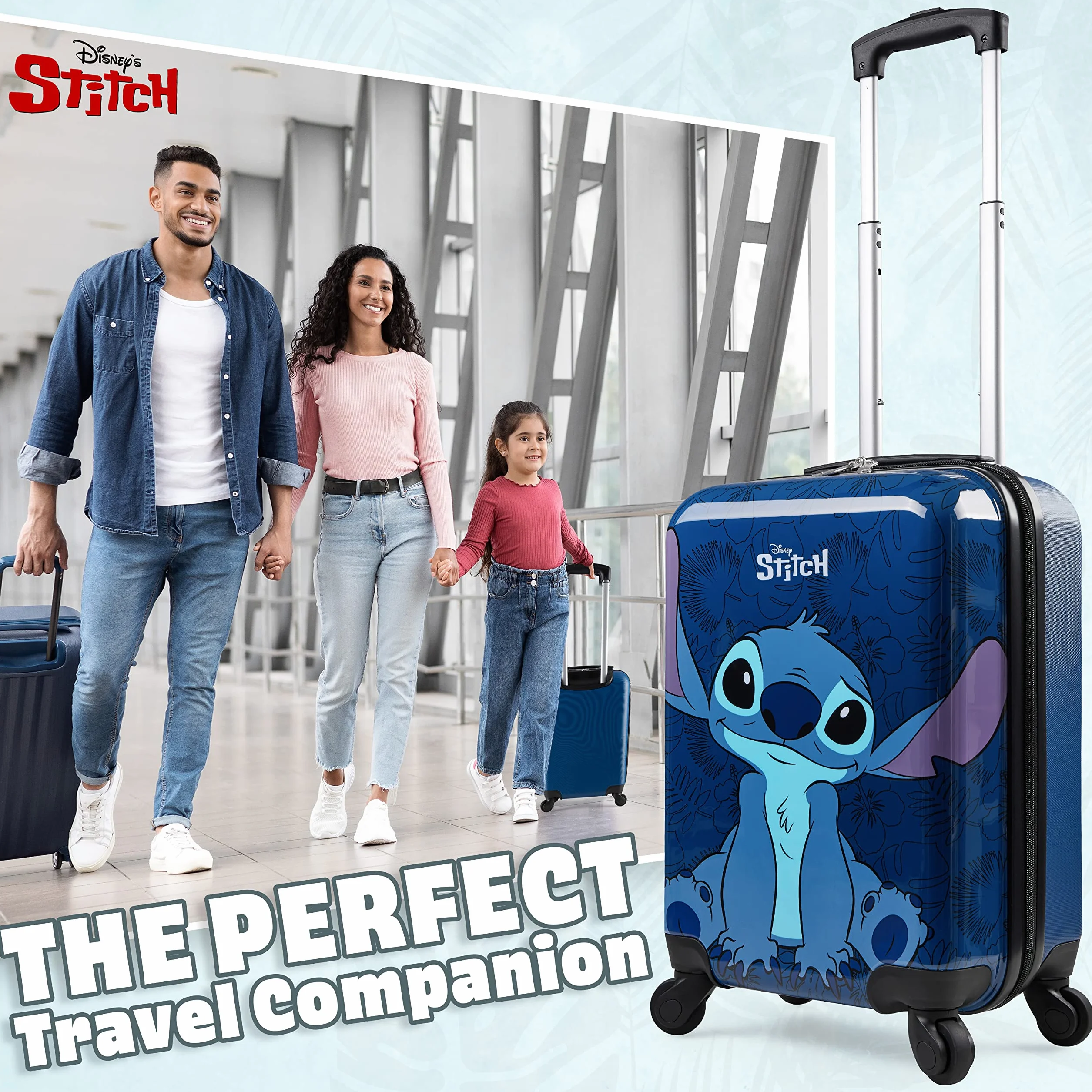 Disney Stitch Valigia Rigida 49 Centimetri 30 Litri con 4 Ruote - Regalo per Bambini (S (L49cm x W33cm - 30L), Marina)