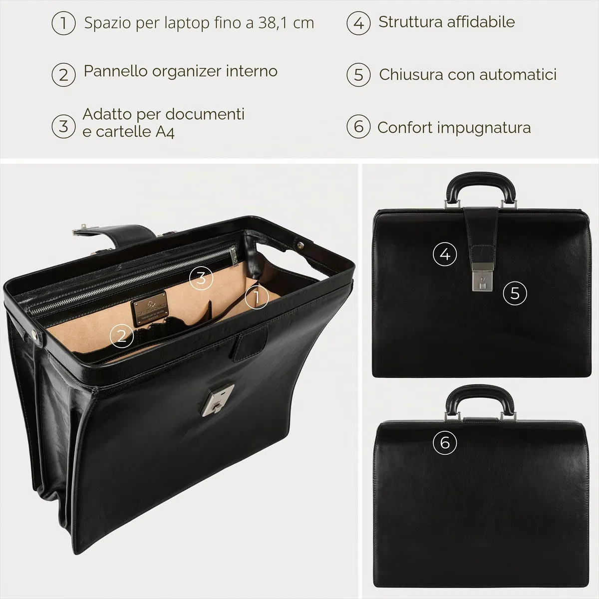Time Resistance Ventiquattrore Uomo Fatta a Mano in Italia da Esperti Artigiani – Borsa Porta PC Donna con Chiusura a Scatto – Valigetta per Computer da 15 Pollici da Portare a Mano