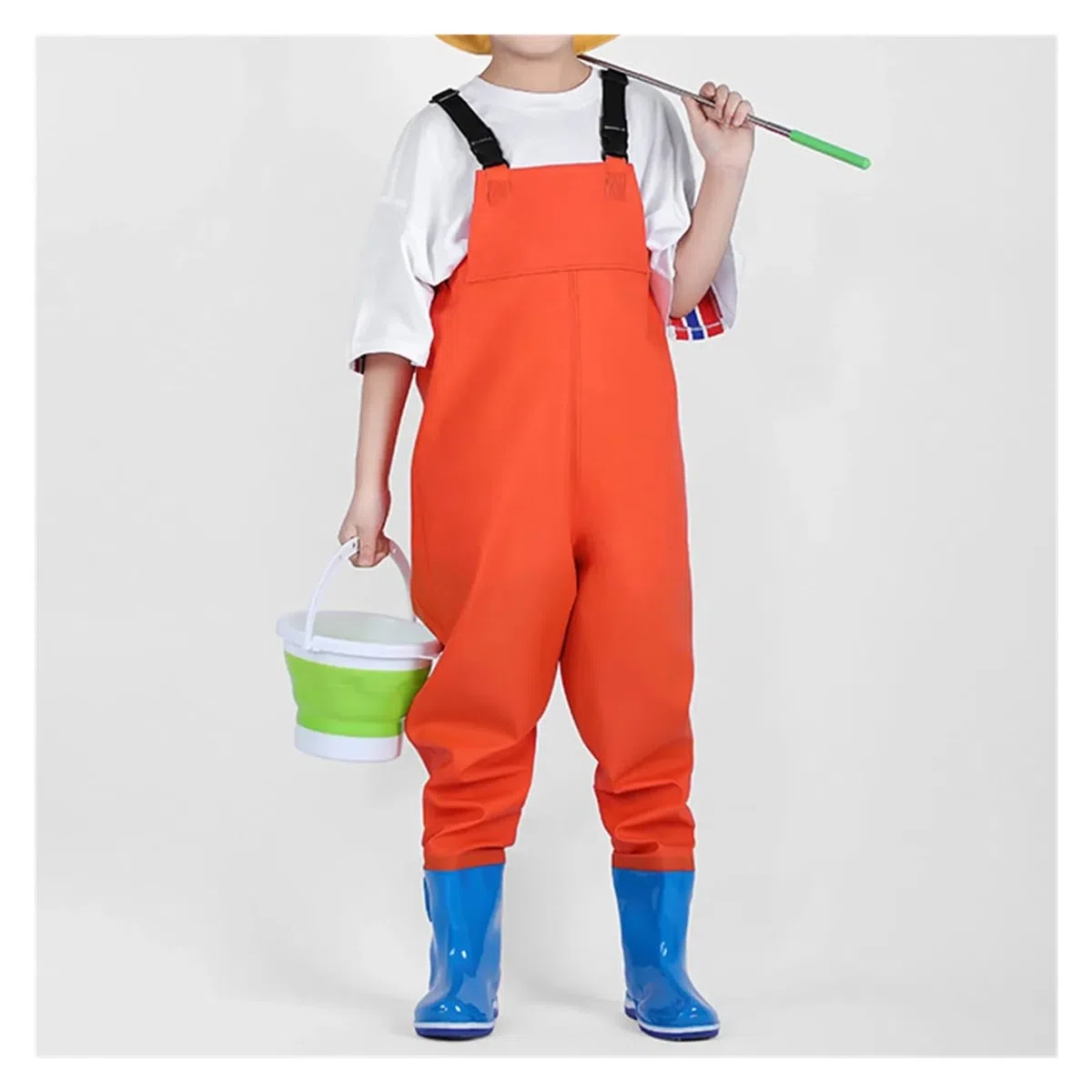Pantaloni Impermeabili con Bretelle per Bambini, da Pesca e da Gioco, con Stivali, per Caccia e Pesca, per Bambini (Blu 11)