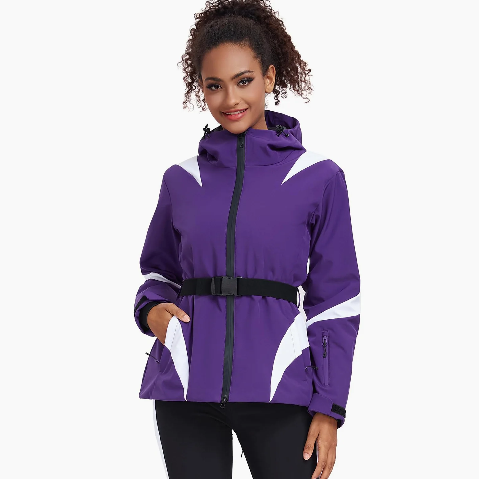 ALSOGO Giacche da sci impermeabili isolate snowboard montagna con cappuccio giacca da neve con cintura