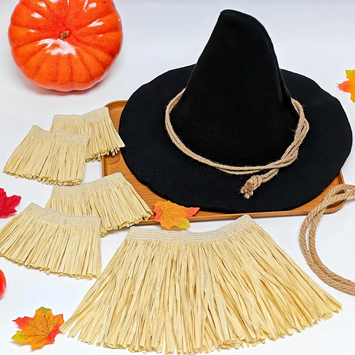 Horolam 7 Pezzi Accessori per Costume Da Spaventapasseri, Costume Da Mago Spaventapasseri Con Cappello per Adulti Donne Uomini per Halloween Cosplay Travestimento