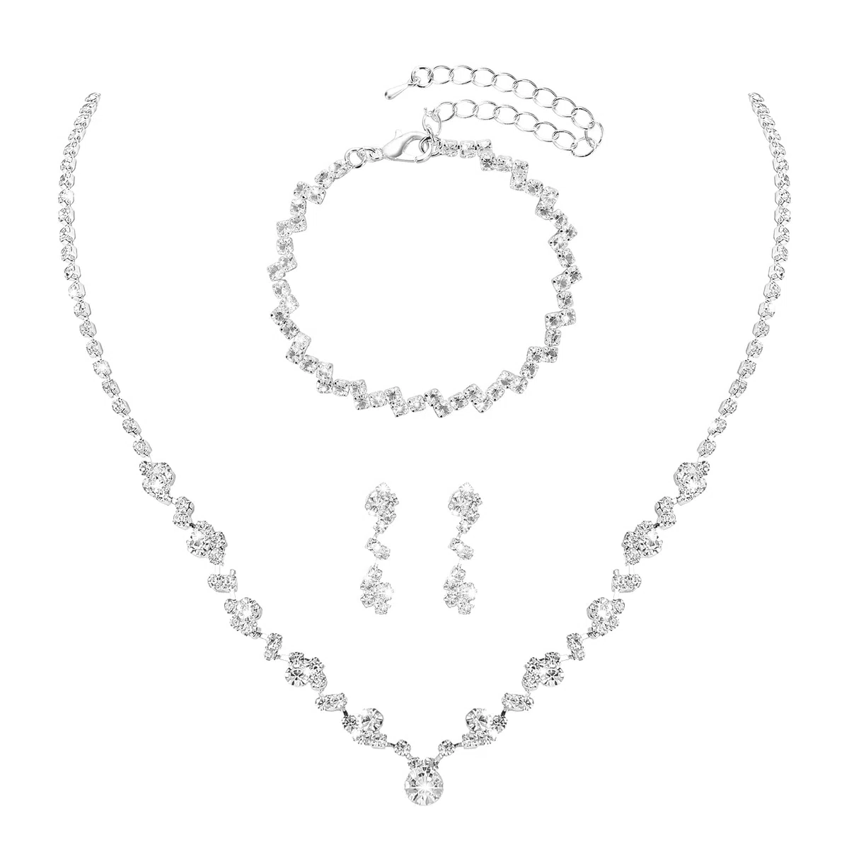 Yolev Parure Gioielli Donna da Sposa con Strass Include Collana Diamanti Bracciale Orecchini Damigella d'Onore Costume da Ballo Set di Gioielli per la Desta Nuziale Bigiotteria Donna