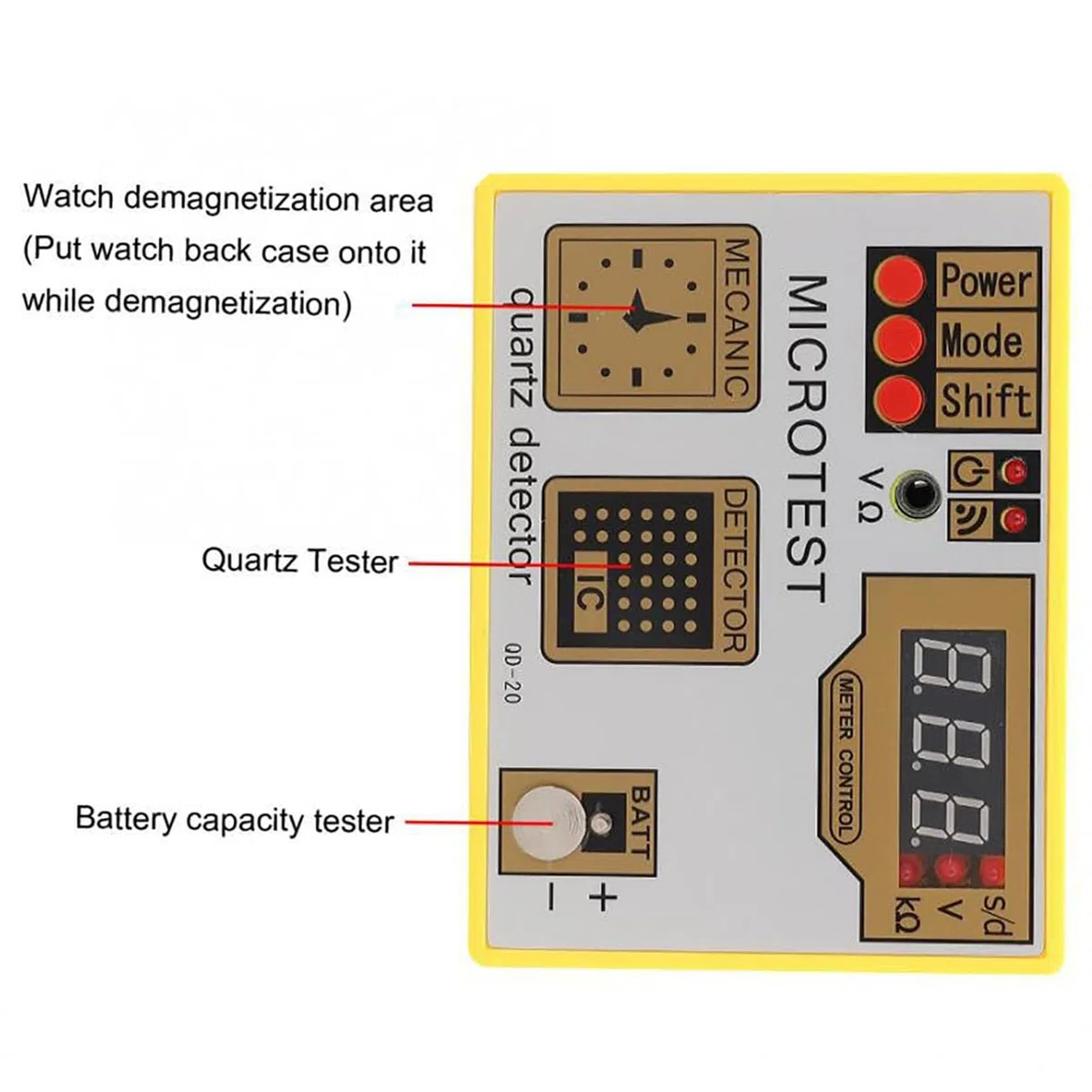 Tester per Movimenti di Orologi al Quarzo QD-20, Cronocomparatore Multifunzione con Display LCD - Smagnetizzatore Integrato e Monitoraggio della Frequenza in Tempo Reale per la Riparazione di Orologi