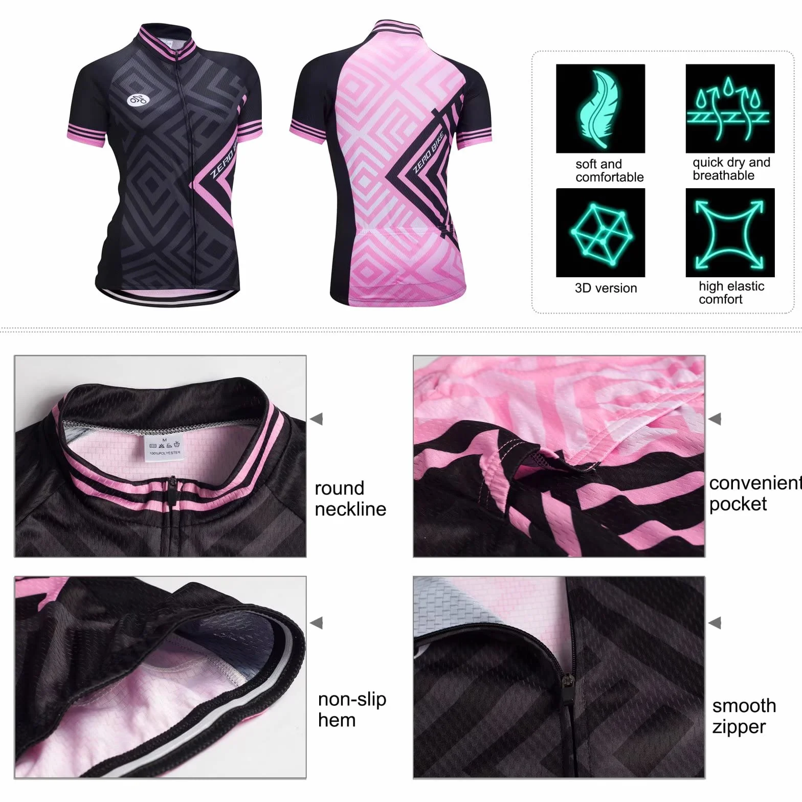 Donne Ciclismo Ciclismo Traspirante ad asciugatura Rapida Maglie Set, Jersey Ciclo Manica Corta Giacca + 3D Cuscino Imbottito Stretto Pantaloncini Pantaloni