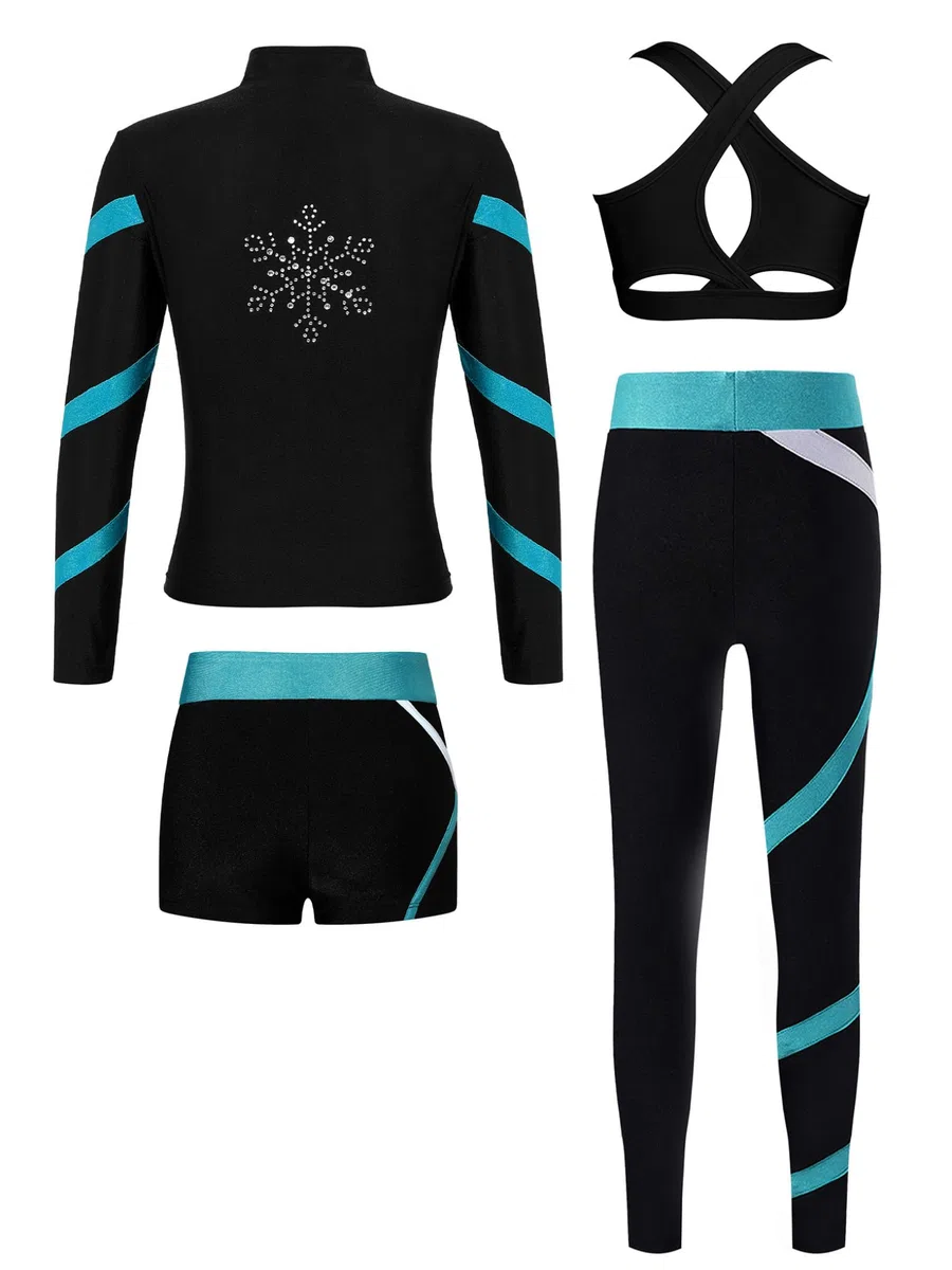 Tute da Pattinaggio in Pile Bambina Completo Invernale Termico Giacca + Reggiseno+ Pantaloni + Pantaloncini Abbigliamento da Pattinaggio su Ghiaccio Blu 5-6 anni