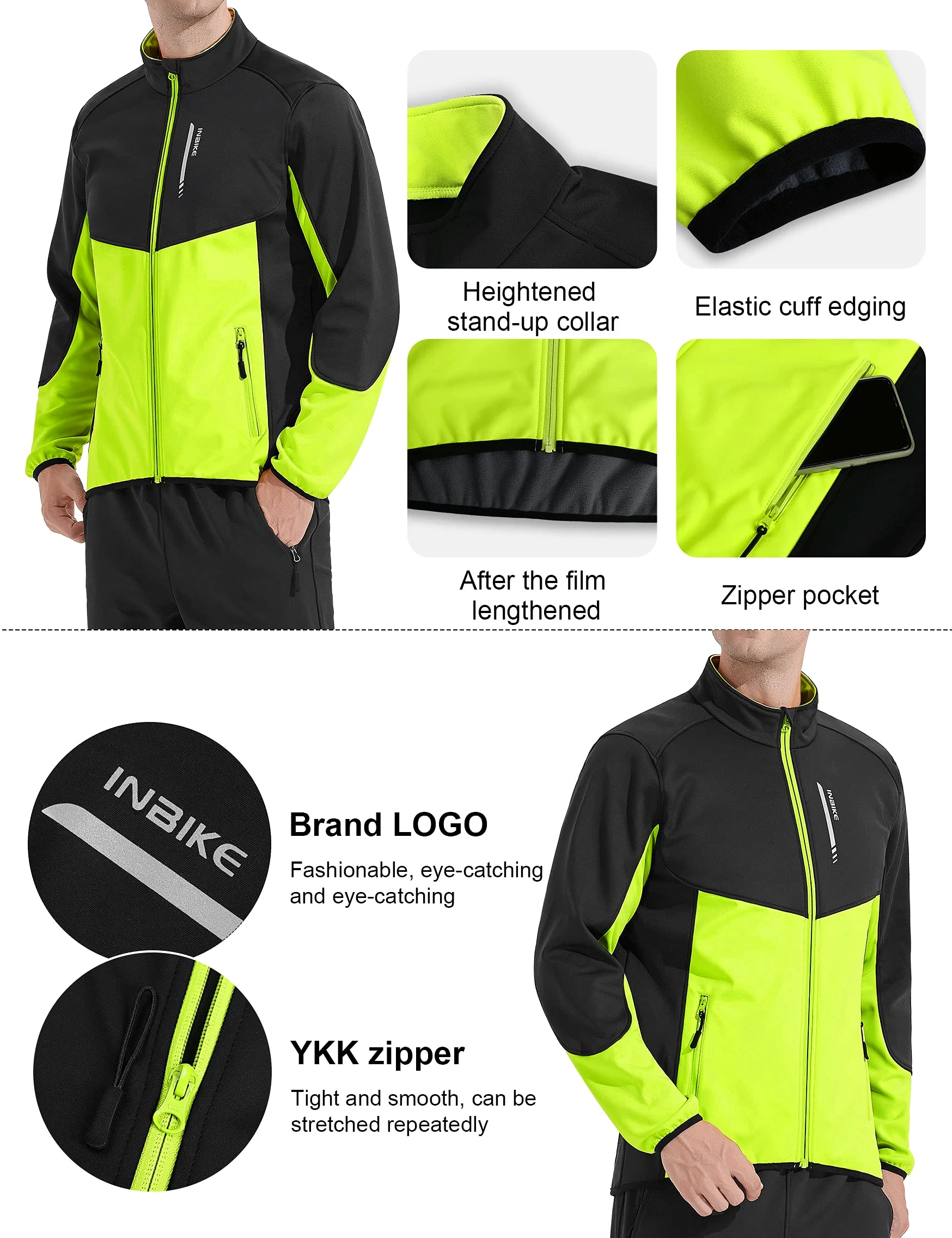 INBIKE Giacca Antivento Ciclismo Uomo Giacche Ciclismo Invernale Impermeabile Bici Trekking Running Softshell Antipioggia Bicicletta