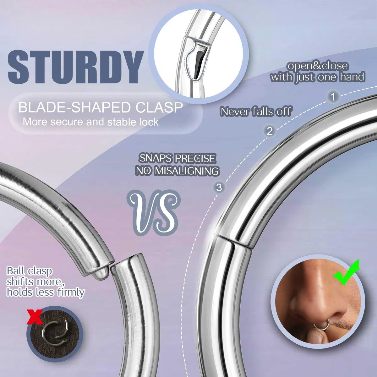 BodyBonita Nostril Piercing Naso In 16G/18G Titanio Orecchini Cerchio Anello Per Septum Conch Helix Uomo Con Design Pugnale Clicker Trago Cartilagine Lobo Ipoallergenico Gioielli Di Stile Moderno