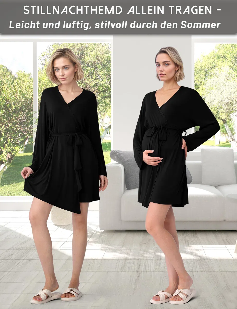 SUNNYBUY Pigiama da allattamento da donna, 3 pezzi, con top, pantaloni e vestaglia, ideale per gravidanza, letto settimanale e clinica
