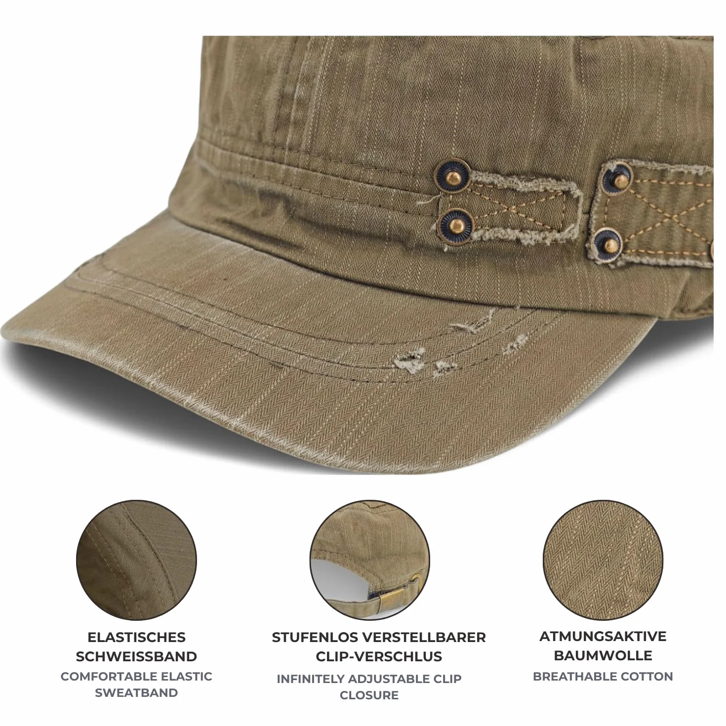 styleBREAKER Cappellino Militare Unisex Look Vintage Destroyed | Berretto Militare Regolabile in Cotone | Visiera con Effetto Usato per Uomo e Donna