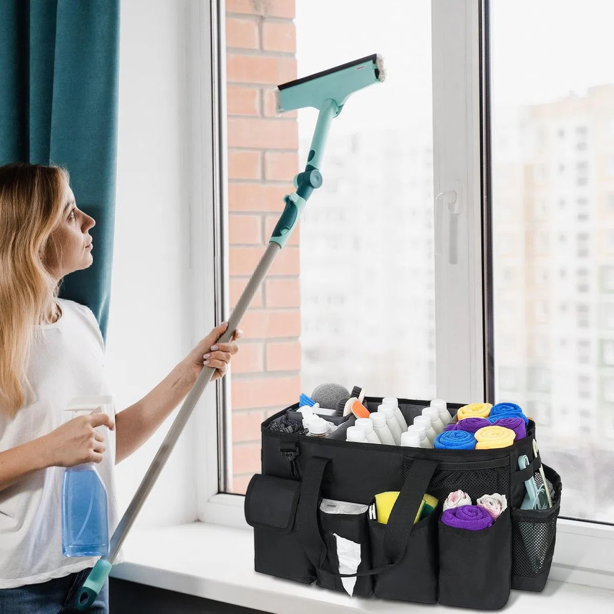 Borsa Portaoggetti per la Pulizia Borsa Contenitore con Grande Capacità | Organizzatore Multifunzionale Per Pulizie per Donna Cucina Bagno Viaggio Auto e Casa
