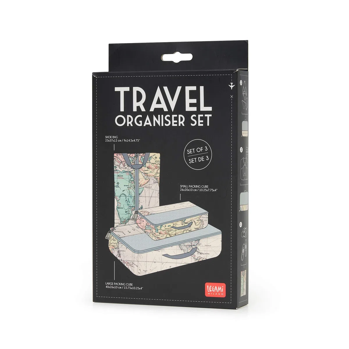 Legami - Travel Organiser - Set di tre buste da viaggio, stampa: mappa