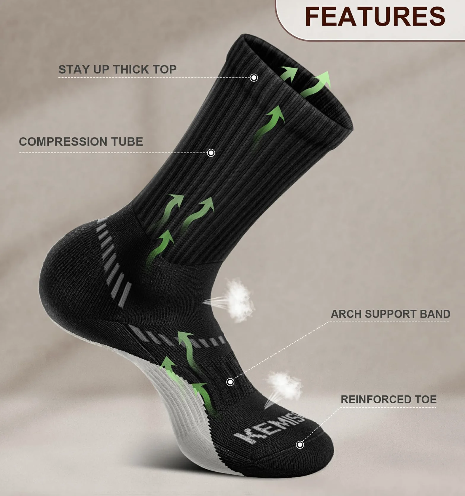 BULLIANT Calzini Calcio 6 Paia, Calzini Uomo Sportivi Compressione Antiscivolo Corsa Calze,Suola Completamente