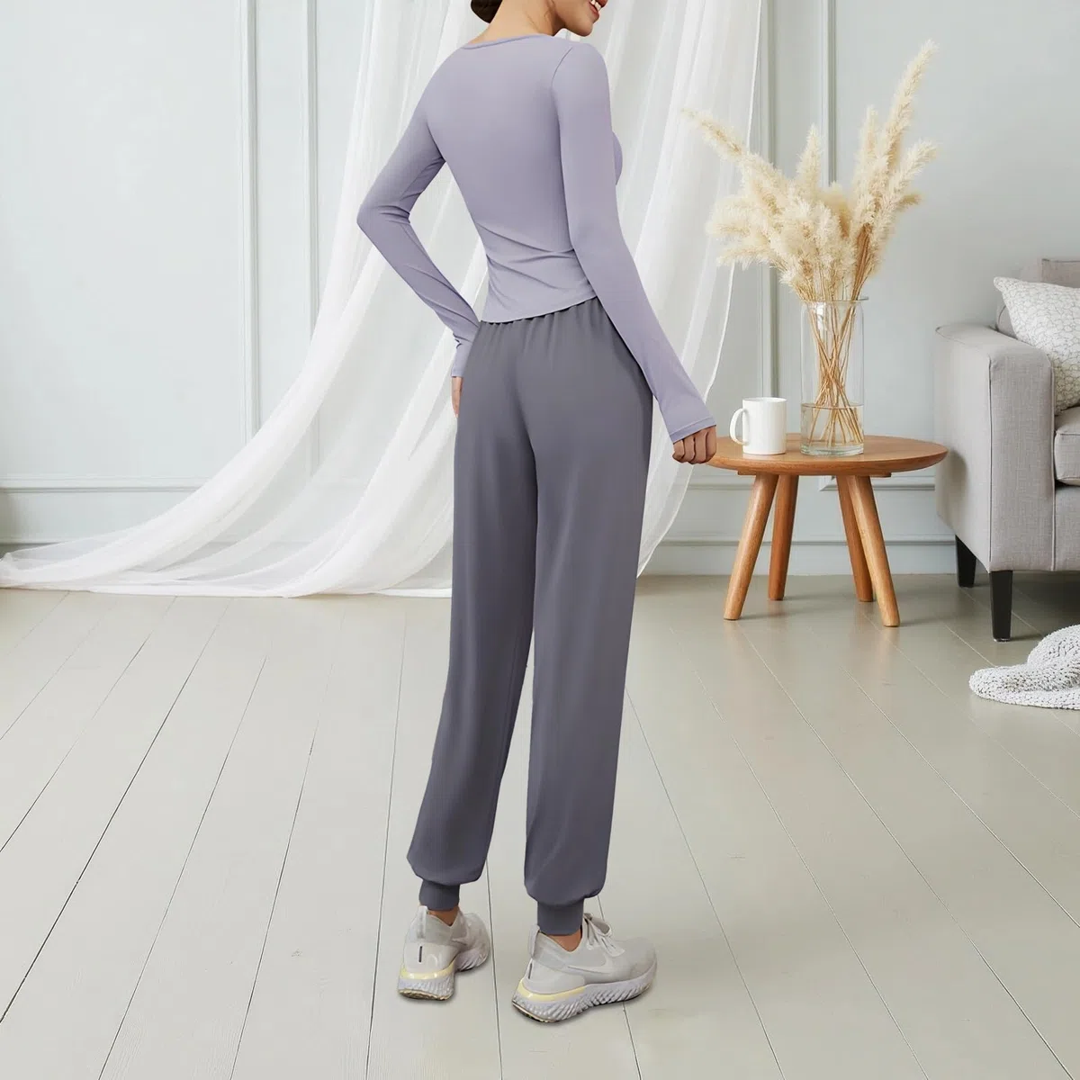 Set da allenamento da donna, 3 pezzi, con top a maniche lunghe, pantaloni da jogging e canotta senza maniche, per yoga, corsa e fitness, traspirante, ad alta elasticità, diversi colori e dimensioni