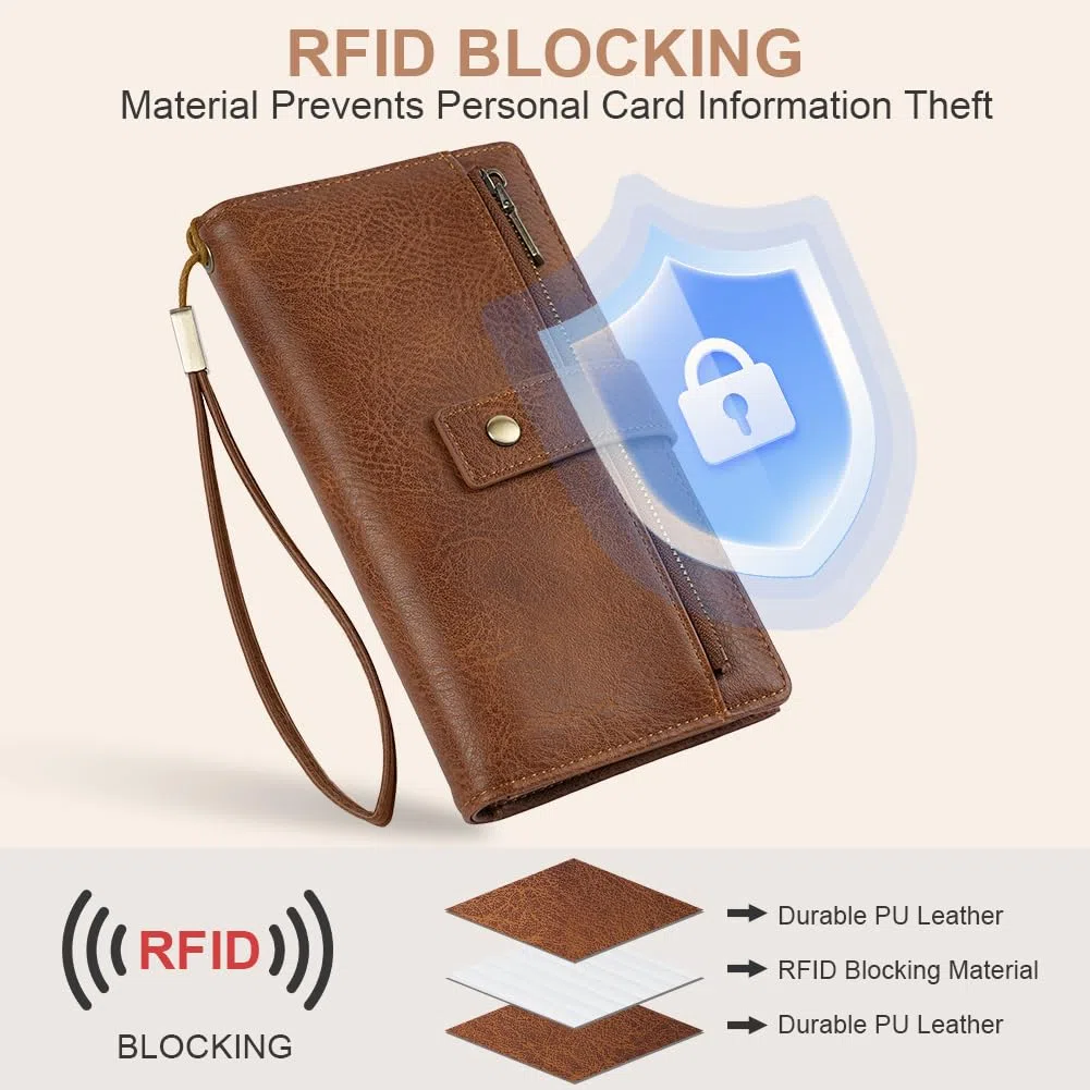 Vicloon Portafoglio Donna con Protezione RFID, Portafoglio Donna in Pelle PU, con 24 Scomparti per Carte di Credito, Tracolla Staccabile, Cerniera, Portafoglio Donna Grande, per Borse a Mano