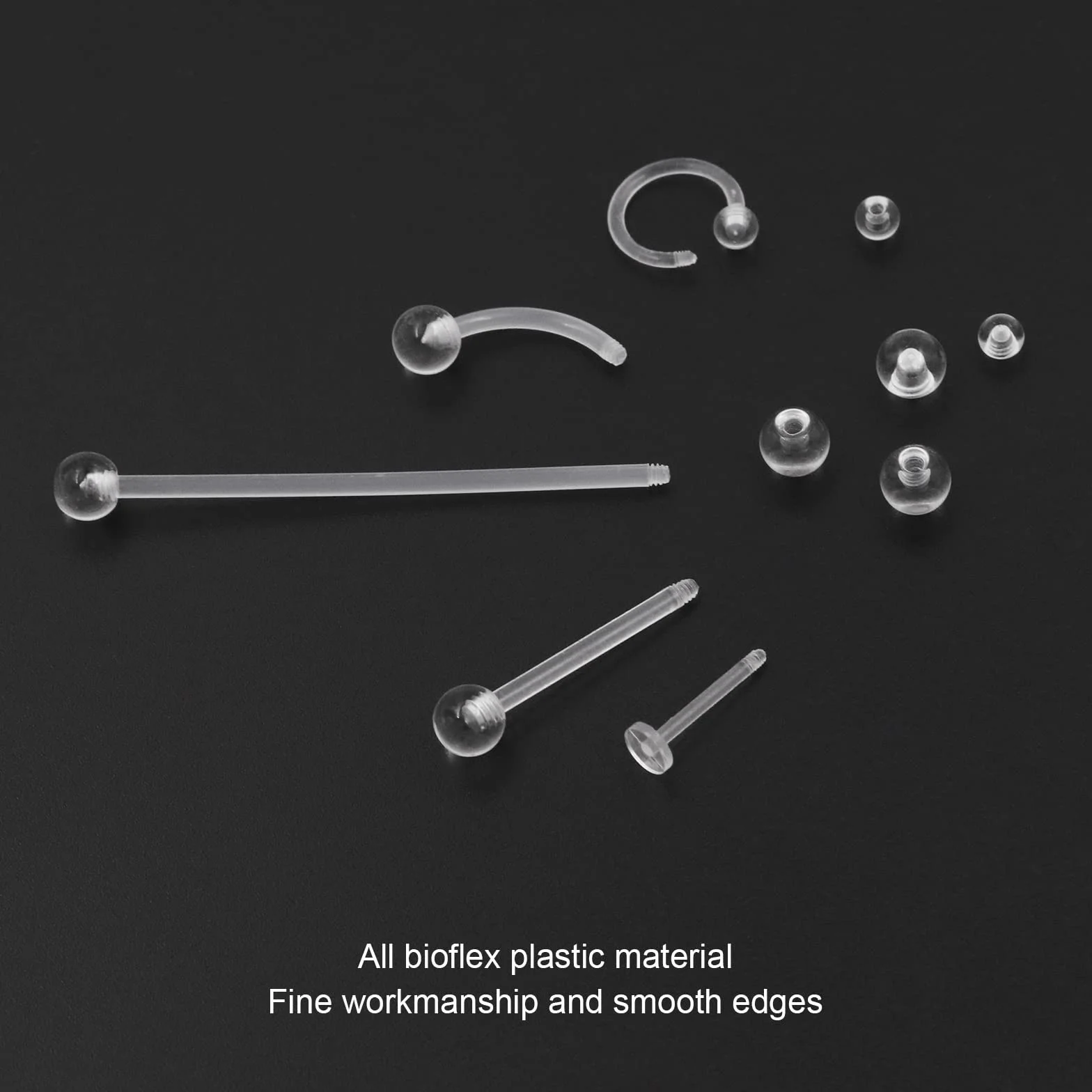 48Pz Piercing Retainer Trasparente di Bioflex Plastica per Naso Orecchio Septum Lingua Ombelico Capezzoli Silicone Teflon Piercings per Sopracciglio Labret Trago Industrial