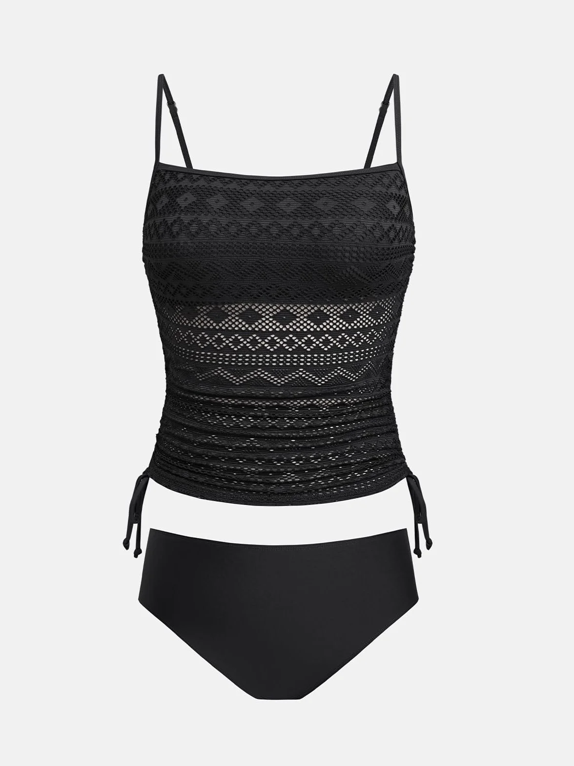 CUPSHE Tankini da donna Set due pezzi costume da bagno quadrato collo in rete costume da bagno regolabile spalline sottili coulisse costume da bagno