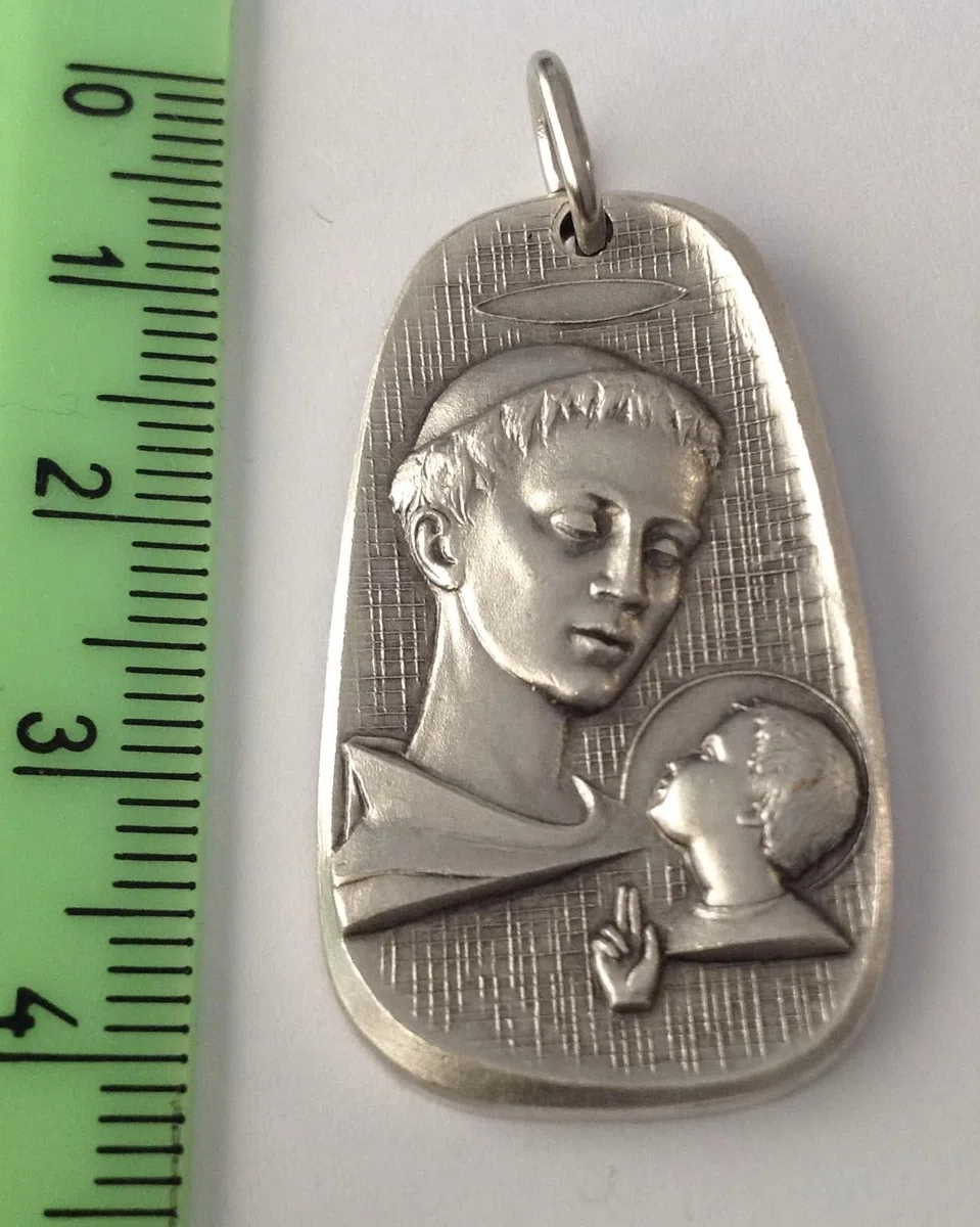 I G J MEDAGLIA DI SANT'ANTONIO DI PADOVA CON GESU' BAMBINO - REALIZZATA IN ALTO RILIEVO IN STILE ANTICO - 100% MADE IN ITALY