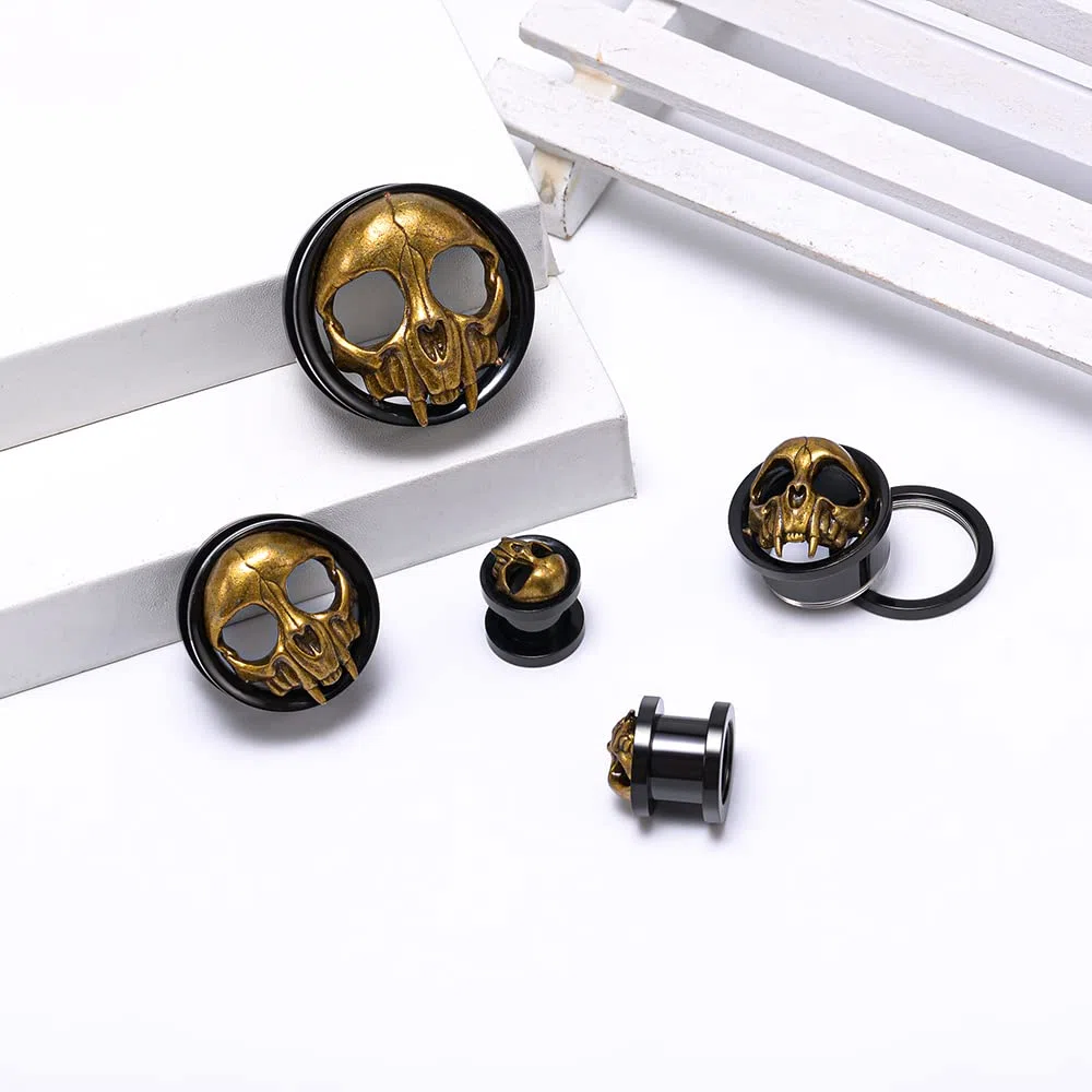TBOSEN 1 Coppia di Acciaio Inossidabile a Forma di Cuore Scheletro Demone Vite Orecchie Tromba Tunnel Plug Gauges Expander Piercing Regalo Alla Moda