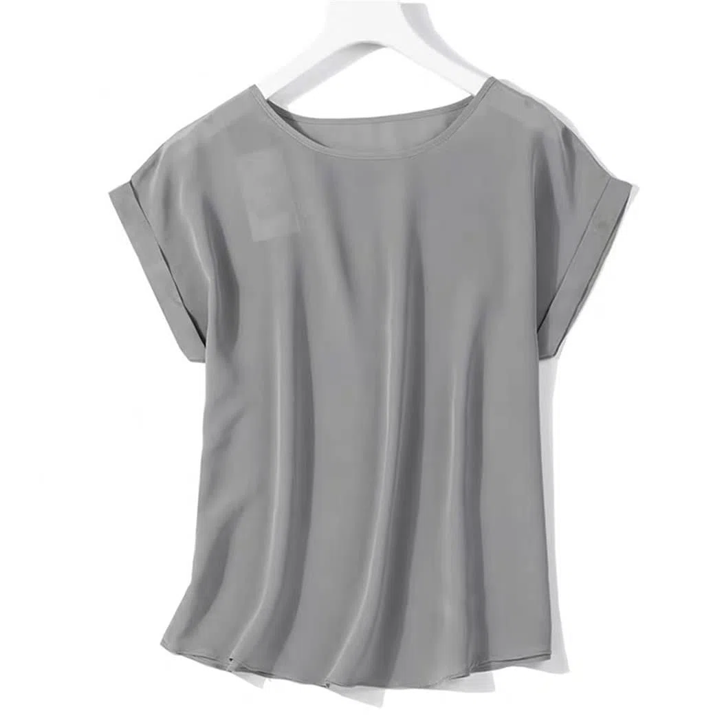 100% pura seta di gelso girocollo Top camicetta camicia manica corta Plus Size