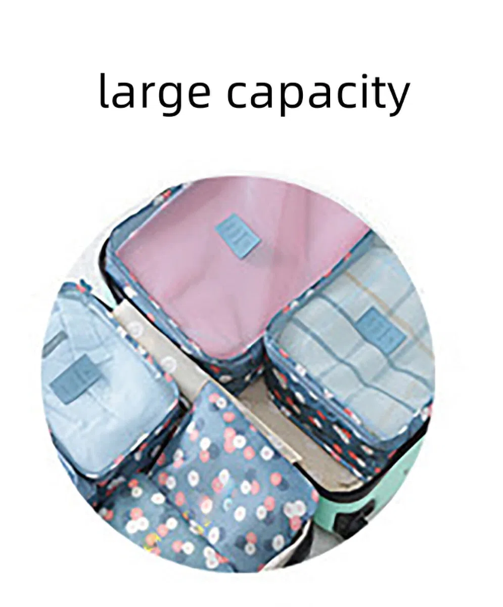 Cubi da imballaggio 6 Set di organizzatori per Bagagli da Viaggio con Sacchetti di Compressione per Borse per Scarpe Impermeabili.,Fiori Blu Scuro