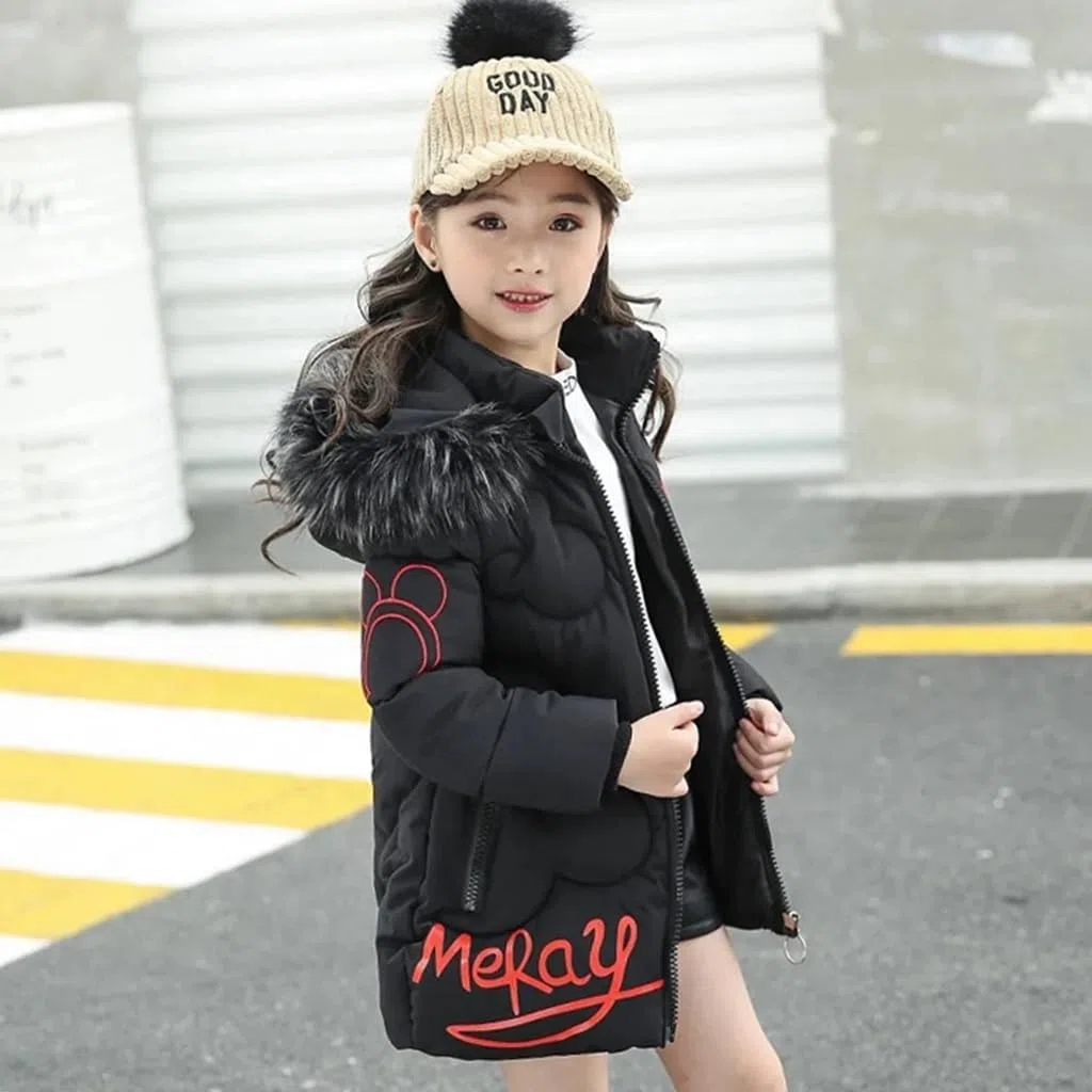 Cappotto da ragazza, piumino per bambini, giacca invernale con cappuccio con collo in pelliccia spessa e calda, parka imbottita, giacca a vento