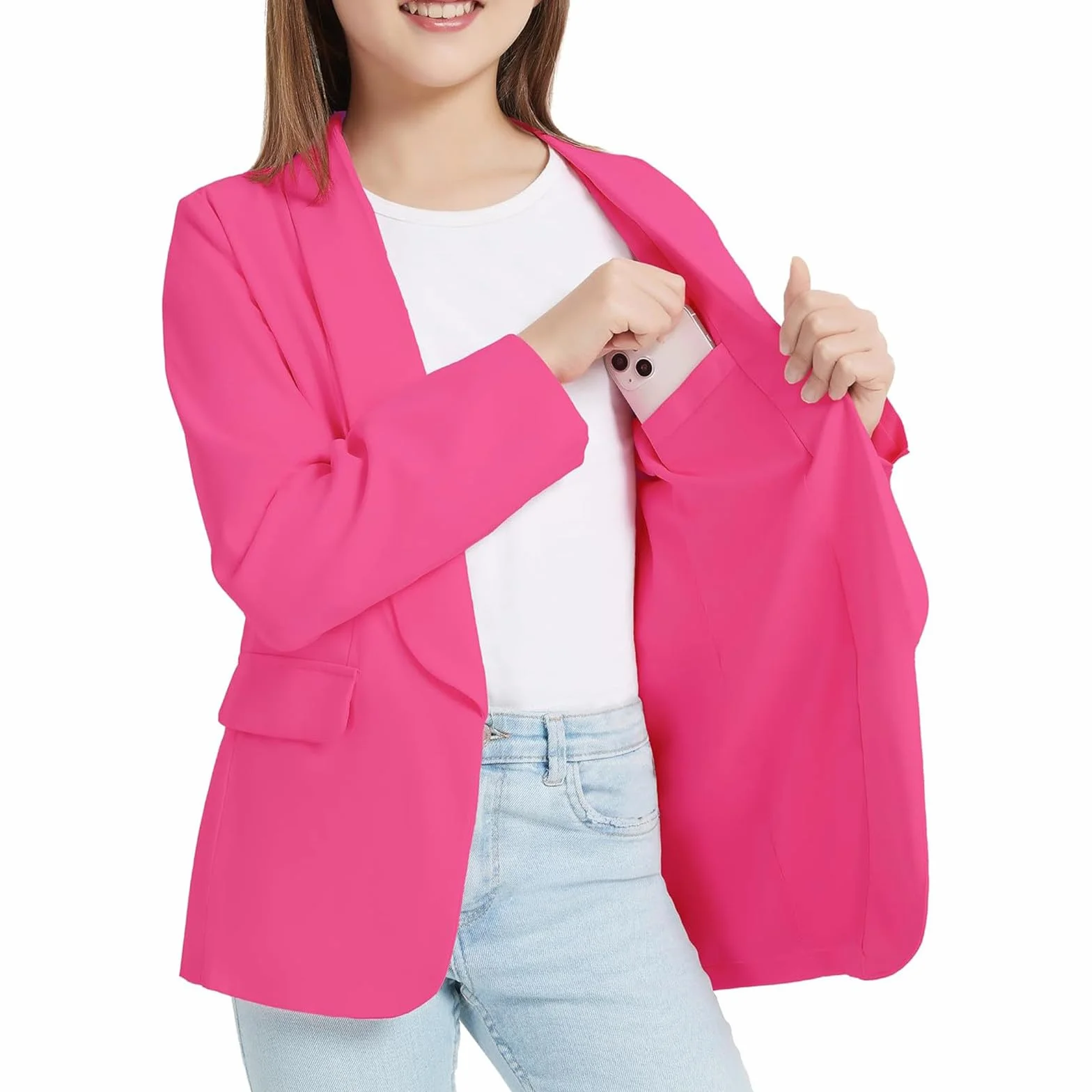 Generico Bambina Ragazza Giacca Manica Lunga in Tinta Unita Tailleur Cardigan Elegante Cappotto Leggero Bambine Primavera Autunno Abbigliamento Vestiti Ragazze 3-14 Anni 2026