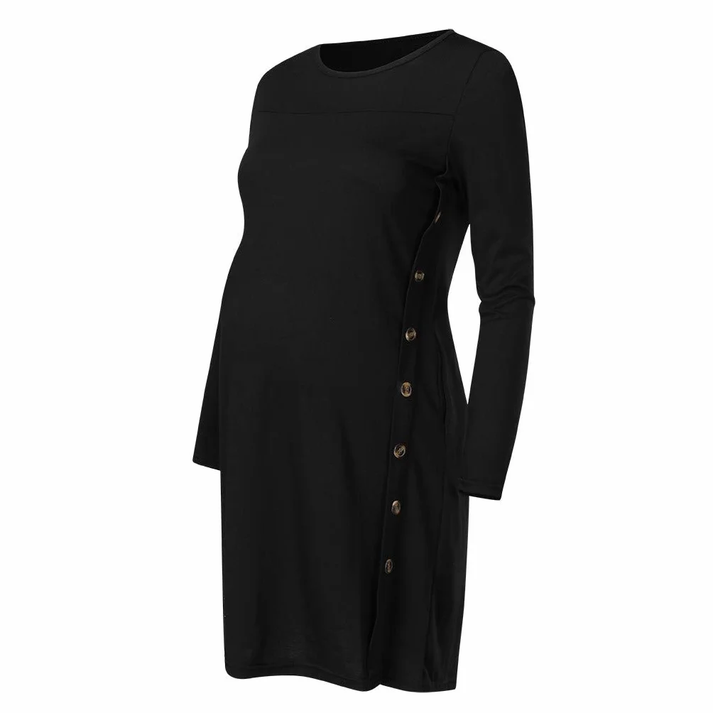Maglia a maniche lunghe da donna, camicia premaman per gravidanza, a maniche lunghe, tinta unita, con bottoni, per