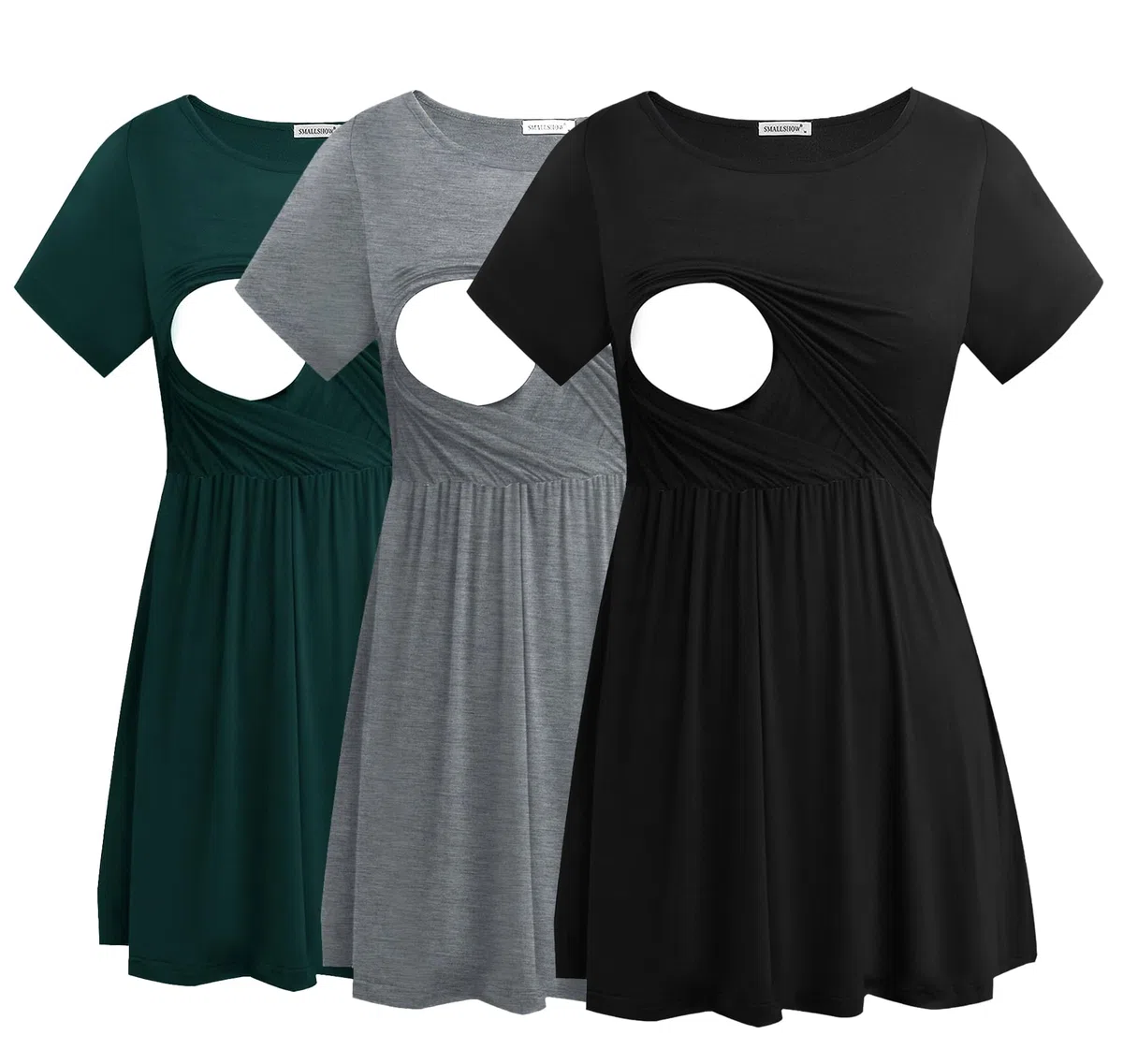 Smallshow Maglia Allattamento Donna Maniche Corte Maglietta Premaman 3-Pack