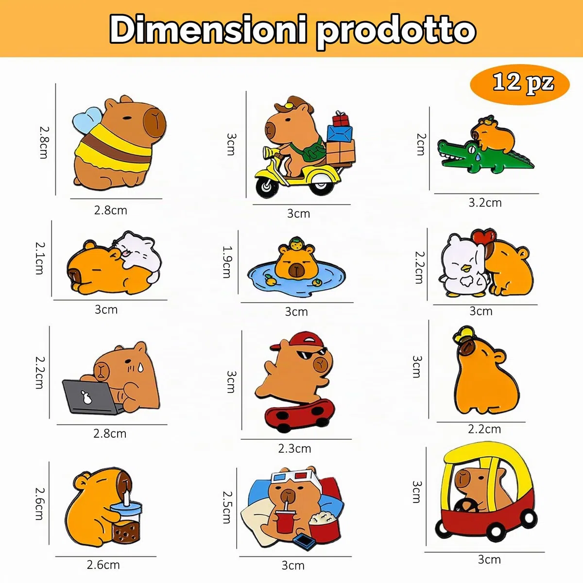 12 Pezzi Capibara Spille, Cartoni Animati Spilla, Distintivo Spille per Vestiti, Carino Capibara Spillette Pins, Capybara spille per Zaino, Spilla Smaltata per Donne, Bambini, Ragazze, Ragazzi