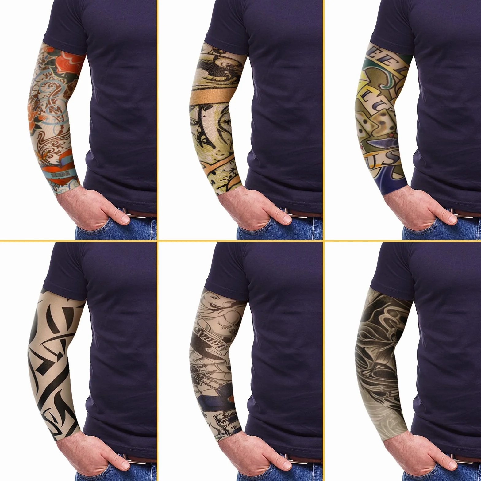 BBTO Set di 12 Pezzi Maniche del Tatuaggio Finto Manicotti per Braccio di Protezione Solare Guanti Elastici Morbidi per Braccia con Fiori da Ciclismo (Modello Colorato)